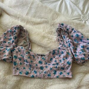ZARA floral crop top pink